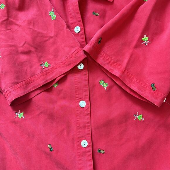Amy K Su Embroidered Button Up Shirt Tropical Pineapples Hula Girls Red Size 2X - Picture 11 of 16